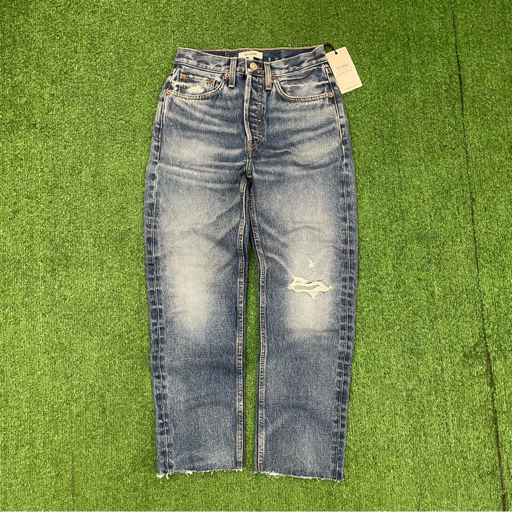 Re/Done Distressed Blue Straight Leg Jeans
